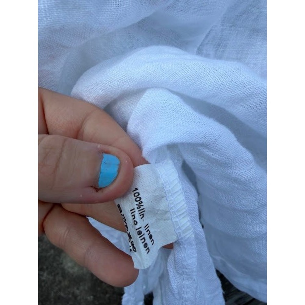 Made in Italy White 100% Linen Tie Front V-Neck Short Sleeve Crop Top - Picture 4 of 4